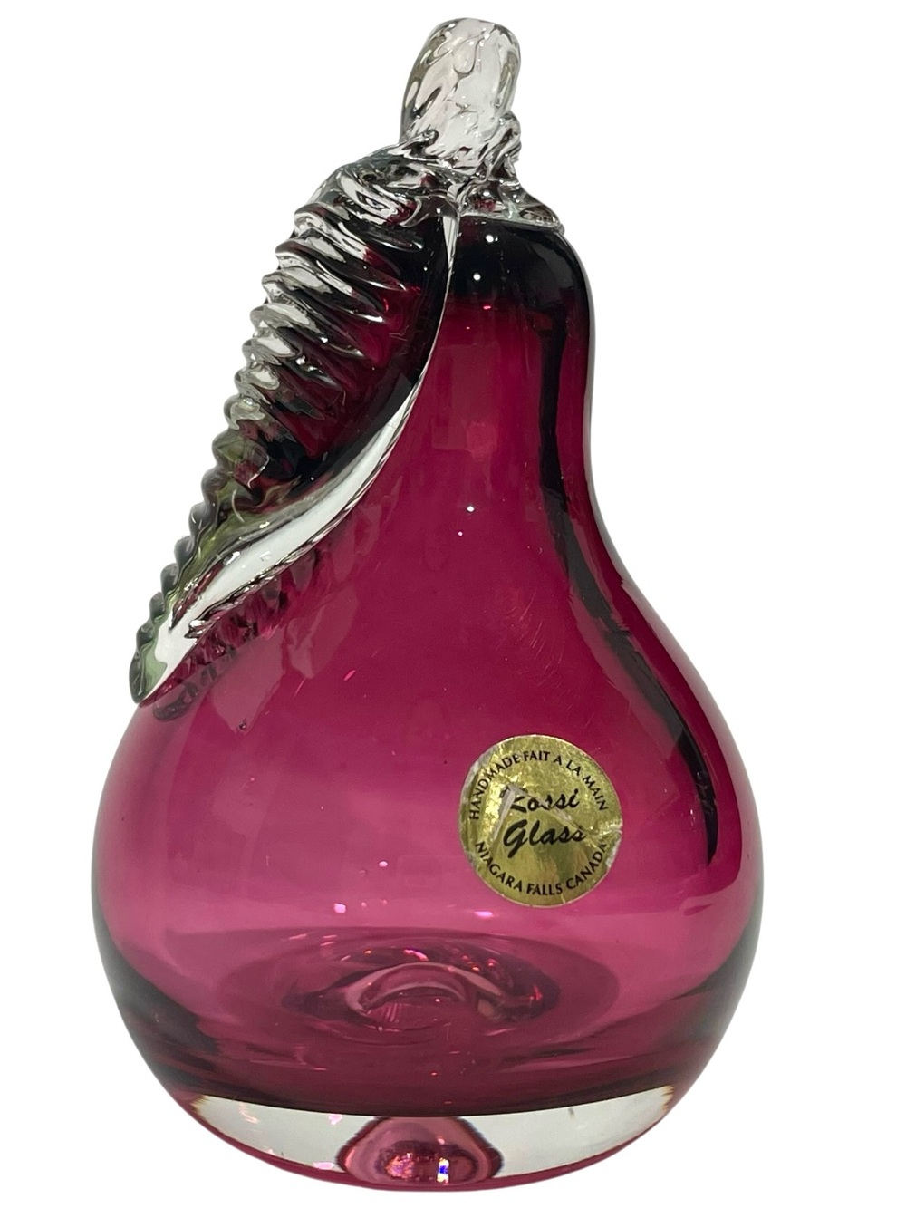 Vintage 1980s Angelo Rossi Cranberry Glass Pear Paperweight Chalet Canada